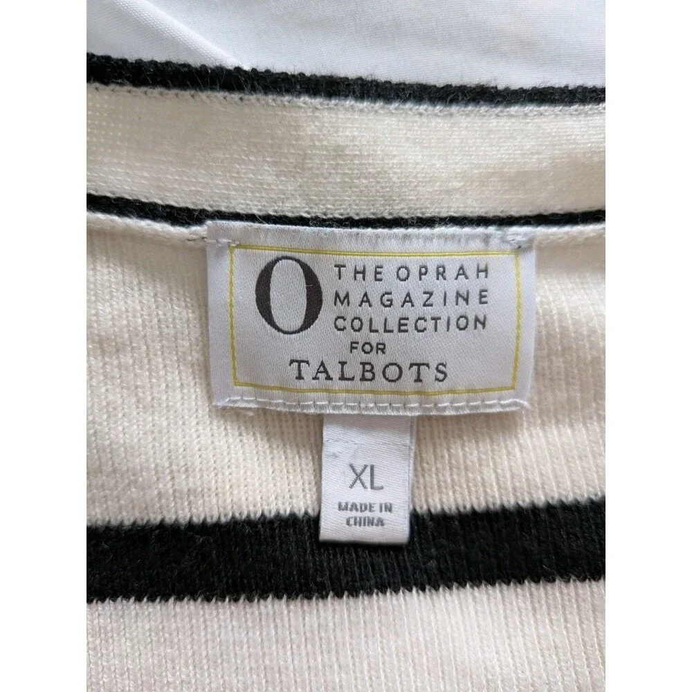 Talbots Oprah Magazine Collection Cardigan Women's XL Cream Black Stripe Sweater